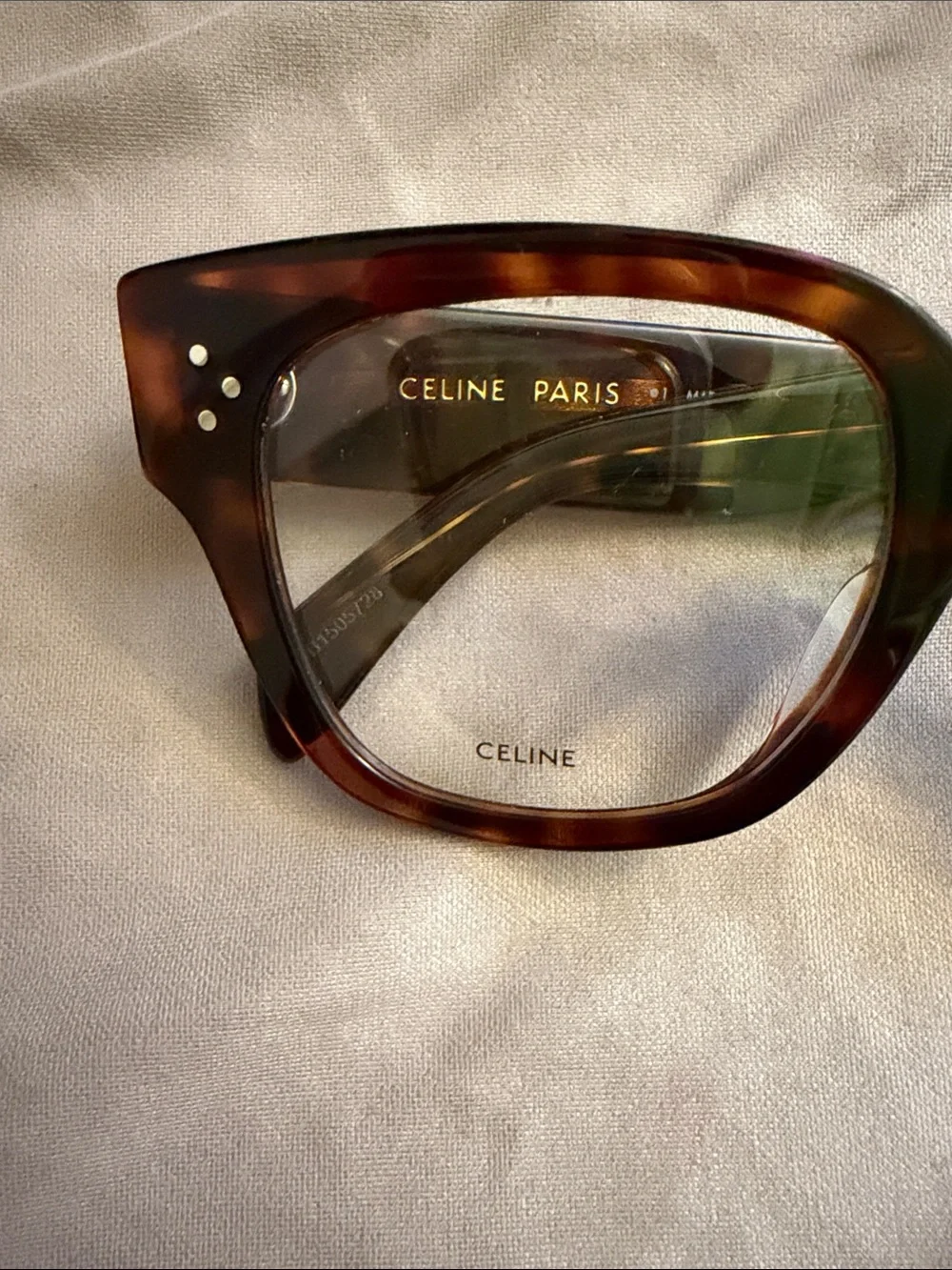 Celine Tortoiseshell Square Acetate Sunglasses with Green Tint